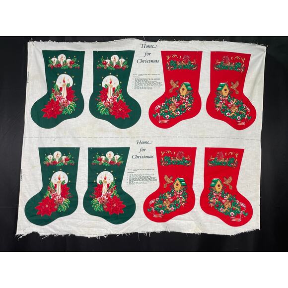 Home For Christmas Stocking Panel, Create Four Stockings, Country Fabric - Picture 1 of 6
